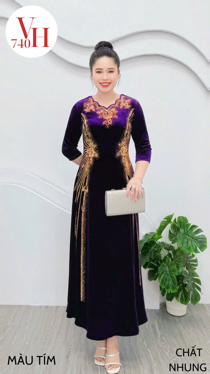 Đầm nhung cao cấp cho mẹ mặc đẹp làm sui gia, đi tiệc VH740